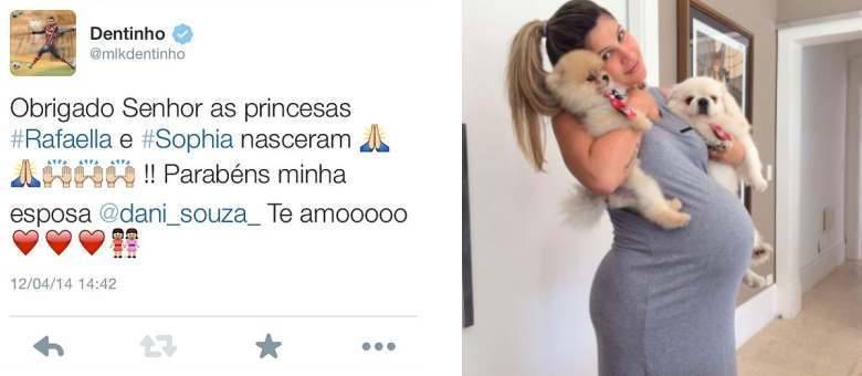 Dentinho anunciou nas redes sociais o nascimento das gêmeas Rafaella e Sophia