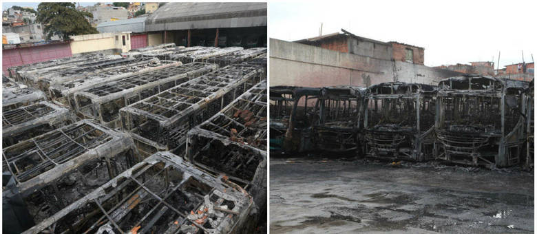 Ao menos 35 ônibus foram queimados dentro de garagem da Viação Urubupungá nesta madrugada