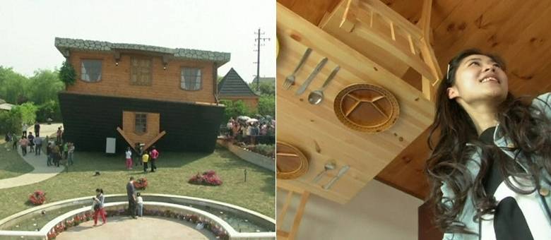 Casa de ponta cabeça faz sucesso na China Casa de ponta cabeça faz sucesso na China