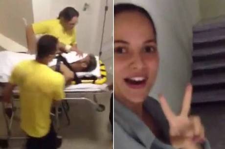 Enfermeira filma o atacante Neymar e, depois, faz sinal da vitória Enfermeira filma o atacante Neymar e, depois, faz sinal da vitória