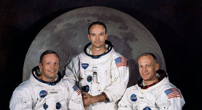 Neil Armstrong, Michael Collins e Buzz Aldrin, os tripulantes da missão Apollo 11