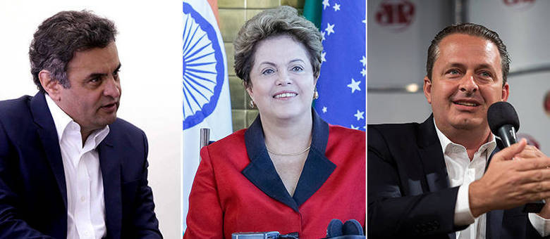 Aécio Neves, Dilma Rousseff e Eduardo Campos têm os maiores índices de intenção de votos, segundo Datafolha