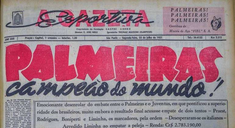 Palmeiras Campeão Mundial 1951 - Jornal Nacional 