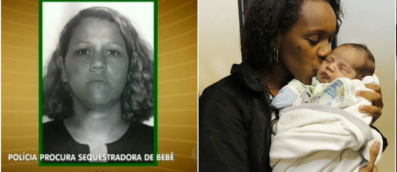 À esquerda, mulher suspeita de sequestrar o bebê; à direita, mãe exibe criança após roubo em Campo Grande, no Rio