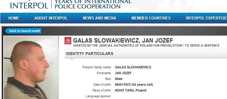Jan Jozef Galas é procurado pela Interpol por crimes como sequestro, tráfico de drogas e extorsão