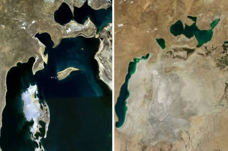 As imagens da Nasa mostram o antes (à esq.) e o depois (à dir.). A primeira imagem foi tirada em 1989 e a segunda, em 2014