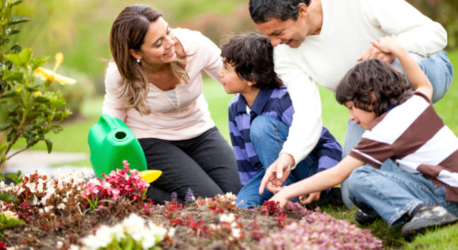 jardim, jardinagem, família, união, lazer em família