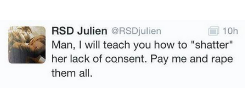Julien, no Twitter: "Vou te ensinar a estraçalhar a falta de consentimento dela. Pague-me e estupre todas elas"