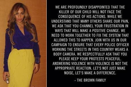 Beyoncé mostra apoio à família de Michael Brown