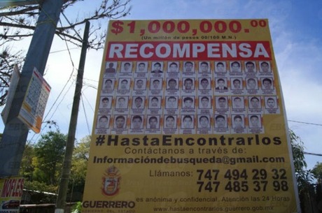 Painel com os 43 desaparecidos de Ayotzinapa