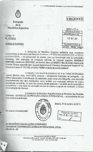 Cópias do processo mostram o pedido de extradição de Gonçalo Sanches