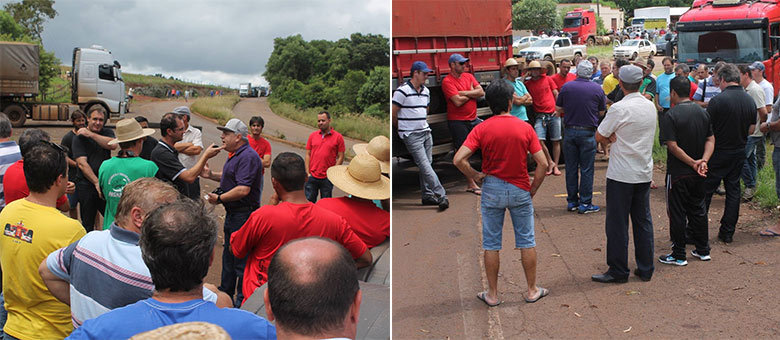 O ex-deputado do PP-RS Vilson Covatti (camiseta roxa) em meio a um protesto de caminhoneiros no Estado