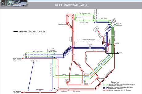 Mapa mostra novo sistema de ônibus na zona sul do Rio