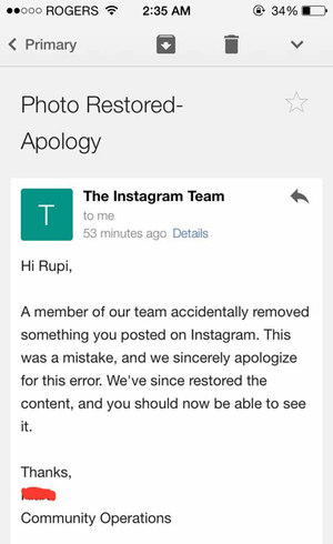 Pedido de desculpas do Instagram