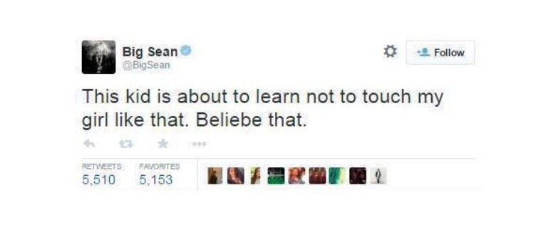 Mensagem publicada por Big Sean na noite passada; rapper apagou o tweet depois de alguns minutos
