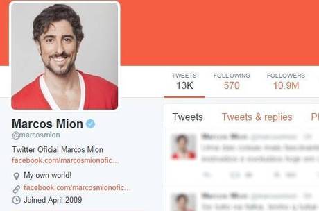 Marcos Mion tem 10.9 milhões de seguidores no Twitter Marcos Mion tem 10.9 milhões de seguidores no Twitter