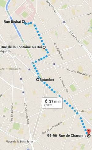Paris - mapa dos atentados