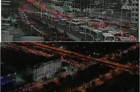 Trânsito na descida da ponte e na Francisco Bicalho era intenso por volta das 20h desta sexta-feira de Carnaval