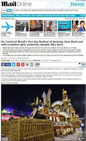 O Daily Mail publicou fotos lindas da festa, mas destacou a "nuvem" do zika
