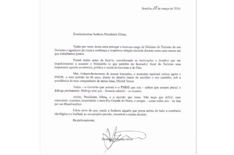 Carta de Henrique Alves à Casa Civil