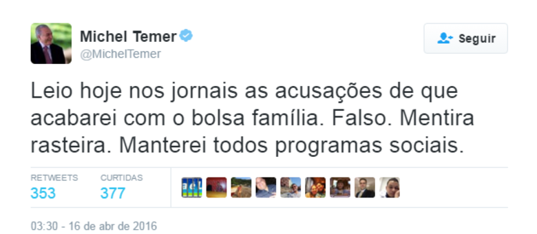 Vice-presidente publicou a resposta sobre vídeo de Dilma Rousseff em sua conta no Twitter 