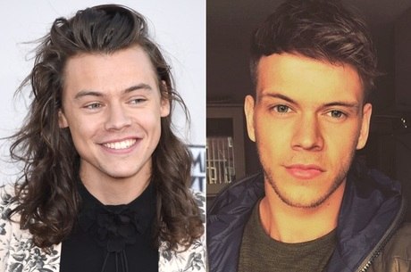 Harry com cabelo longo e em montagem com ele bem curtinho