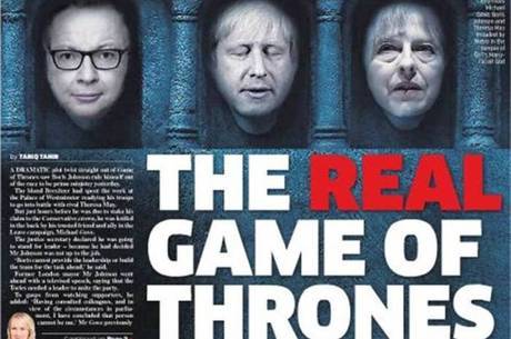 Jornal 'Metro' transformou Michael Gove, Boris Johnson e Theresa May em personagens de 'Game of Thrones'
Jornal 'Metro' transformou Michael Gove, Boris Johnson e Theresa May em personagens de 'Game of Thrones'