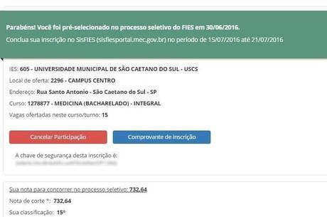 Página do MEC mostra que a estudante foi aprovada pelo FIES Página do MEC mostra que a estudante foi aprovada pelo FIES