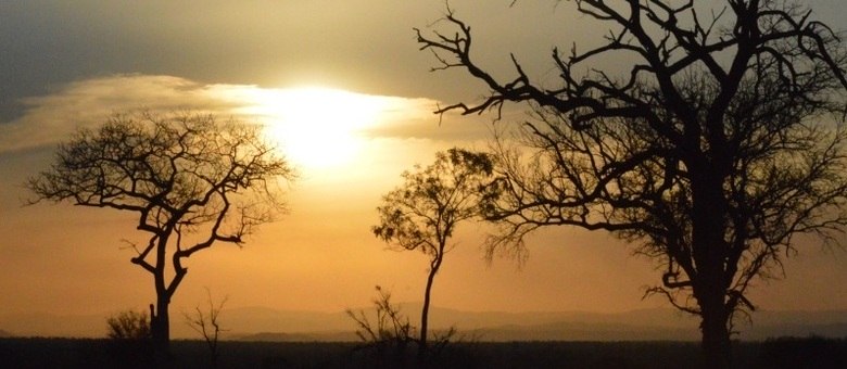 Pôr do sol no Parque Kruger, reserva que contempla saffaris com os bichos mais lindos do planeta