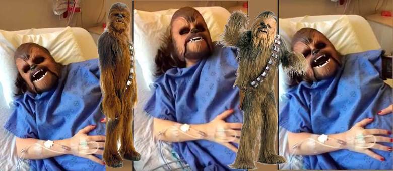 Americana inicia trabalho de parto usando máscara do Chewbacca