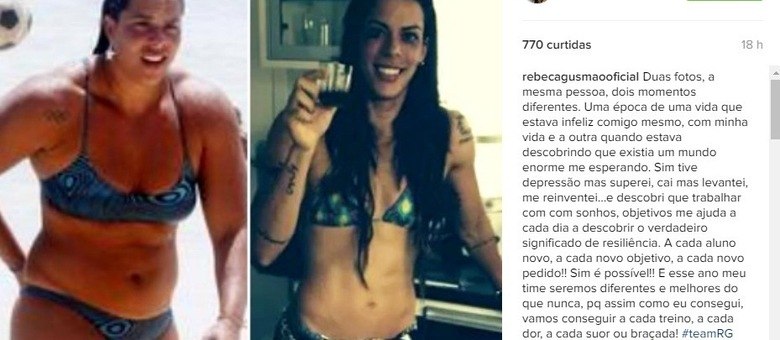 Rebeca Gusmão publicou foto de seu "antes e depois" e escreveu desabafo aos seus seguidores