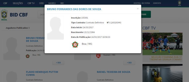 Nome do goleiro Bruno apareceu na noite desta sexta-feira (24) no Boletim Informativo Diário