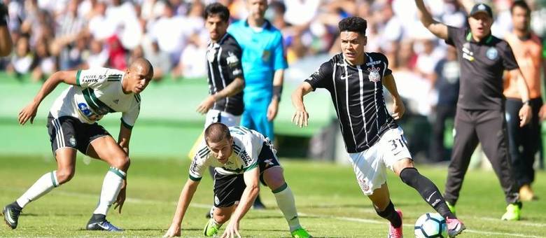Marquinhos Gabriel domina bola no empate entre Coritiba e Corinthians no Couto Pereira