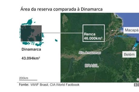 infográfico mostrando a localização e a área da Renca, extinta por Temer