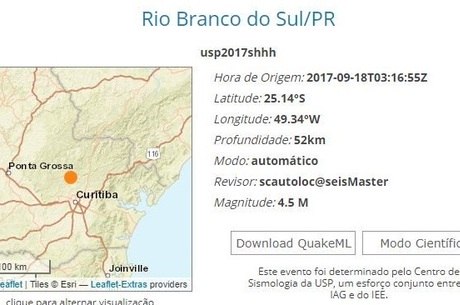 Tremor foi leve e aconteceu a 52 km de profundidade