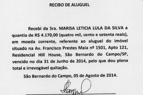 Recibo é usado como prova pela defesa de Lula