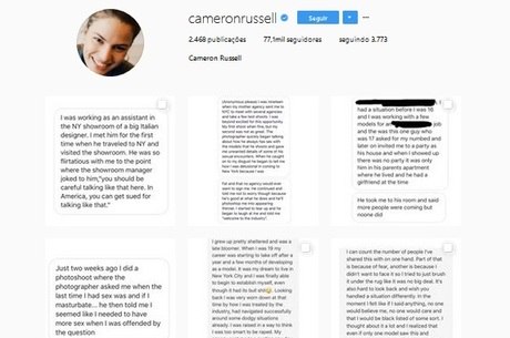A conta de Cameron no Instagram reúne diversos relatos de abuso de modelos 