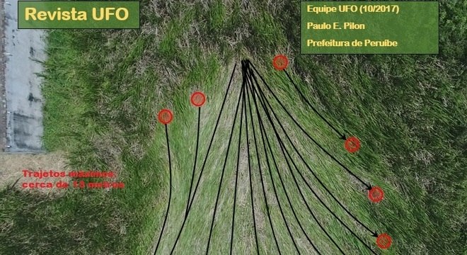 Marcações indicam mudanças no local, feitas pela equipe da revista UFO