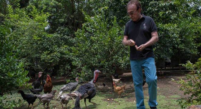 Moacyr Franco tem criação de galinhas e perus em casa Moacyr Franco tem criação de galinhas e perus em casa