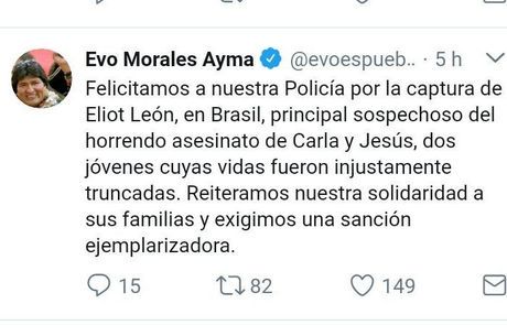 O presidente Evo Morales celebra a prisão