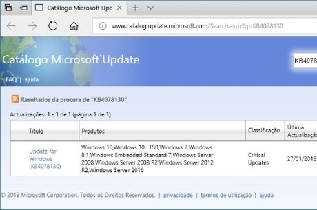 Microsoft disponibiliza atualização KB4078130 para remover correção bugada da Intel