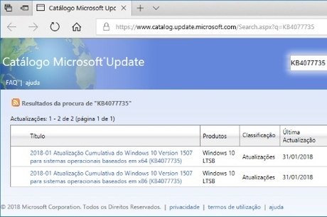 Microsoft disponibiliza atualização KB4077735 para o Windows 10 v1507