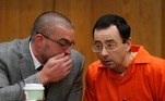 Larry Nassar, a former team USA Gymnastics doctor who pleaded guilty in November 2017 to sexual assault charges, sits in the courtroom during his sentencing hearing in the Eaton County Court in Charlotte, Michigan, U.S., February 2, 2018. REUTERS/Rebecca Cook
