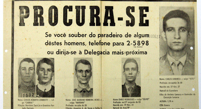Lamarca (primeiro à direita) aparece como procurado em um cartaz