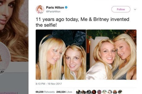 A socialite Paris Hilton diz que a foto que tirou com a cantora Britney Spears em 2006 foi a invenção da selfie