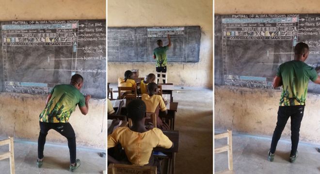 Escola humilde sem dinheiro para computadores? Para ele, não foi um impedimento