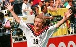 6º lugar: Jürgen Klinsmann (atacante - Alemanha): 11 gols em Copas do Mundo - O atacante fez disputou três Mundiais, em 1990 (3 gols), 1994 (5 gols) e 1998 (3 gols). O alemão fez parte do elenco campeão em 1990, na Itália.