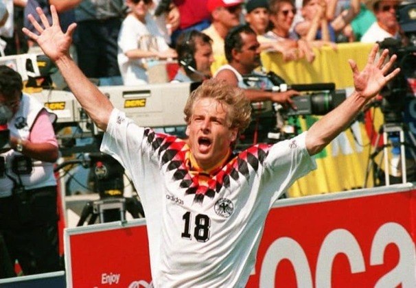 6º lugar: Jürgen Klinsmann (atacante - Alemanha): 11 gols em Copas do Mundo - O atacante fez disputou três Mundiais, em 1990 (3 gols), 1994 (5 gols) e 1998 (3 gols). O alemão fez parte do elenco campeão em 1990, na Itália.