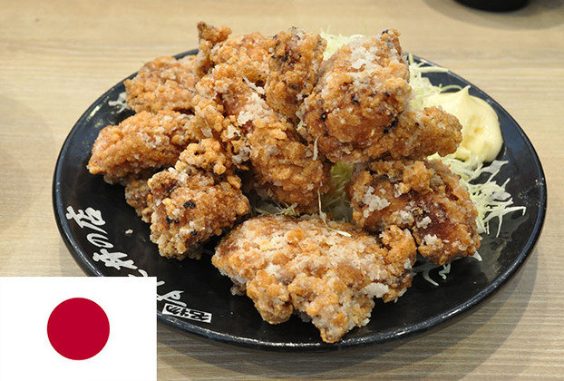 6º lugar - Karaage (Japão) - Pedaços de carne ou peixe, revestidos de farinha, amido de batata ou de milho, e fritos em óleo. 