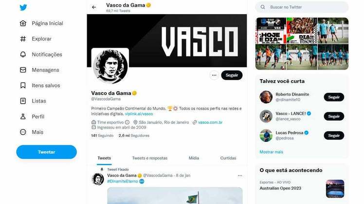7º: Vasco - 2.665.639 seguidores. Com grande vantagem sobre Botafogo e Fluminense, o clube de São Januário faz valer sua imensa torcida para colocar a equipe como 7ª colocada do ranking. Por outro lado, o número de fãs no Twitter poderia ser consideravelmente maior, se não fosse a última década de decepções dentro das quatro linhas.